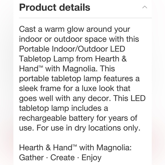 HEARTH & HAND NEW portable indoor/outdoor led tabletop lamp -brass - Picture 6 of 8